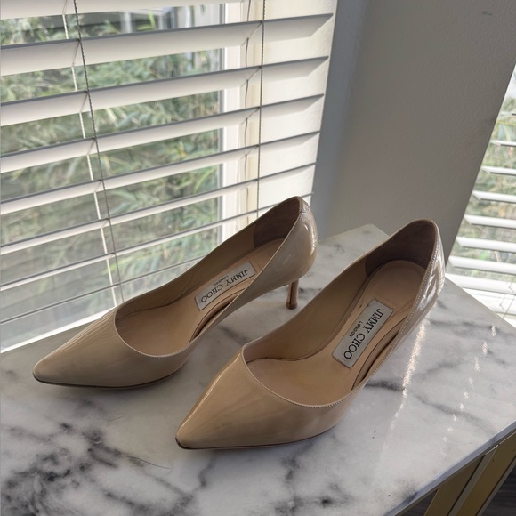 Jimmy Choo Shoes - Jimmy Choo ROMY 60 Patent Leather Pointed Pumps in Nude | EU Size 35 | EUC